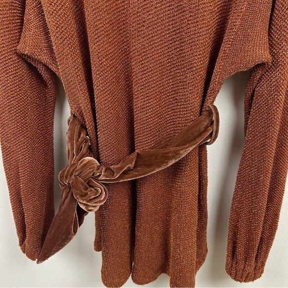 Free People Fete Knit Metallic rare sweater dress with velvet belt size: S - Picture 4 of 15